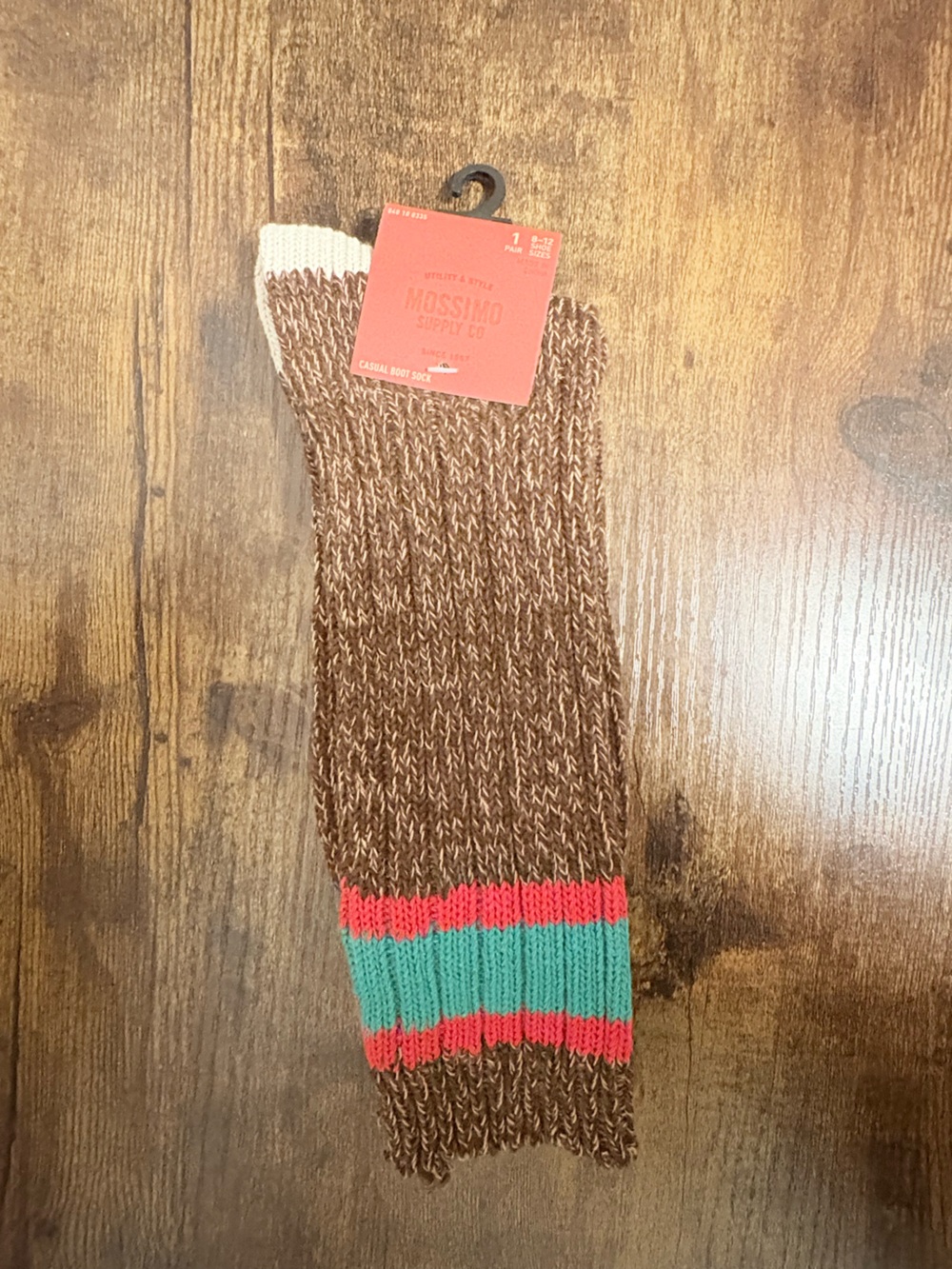 Target Brown Marled Sock with Teal and Coral Stripes